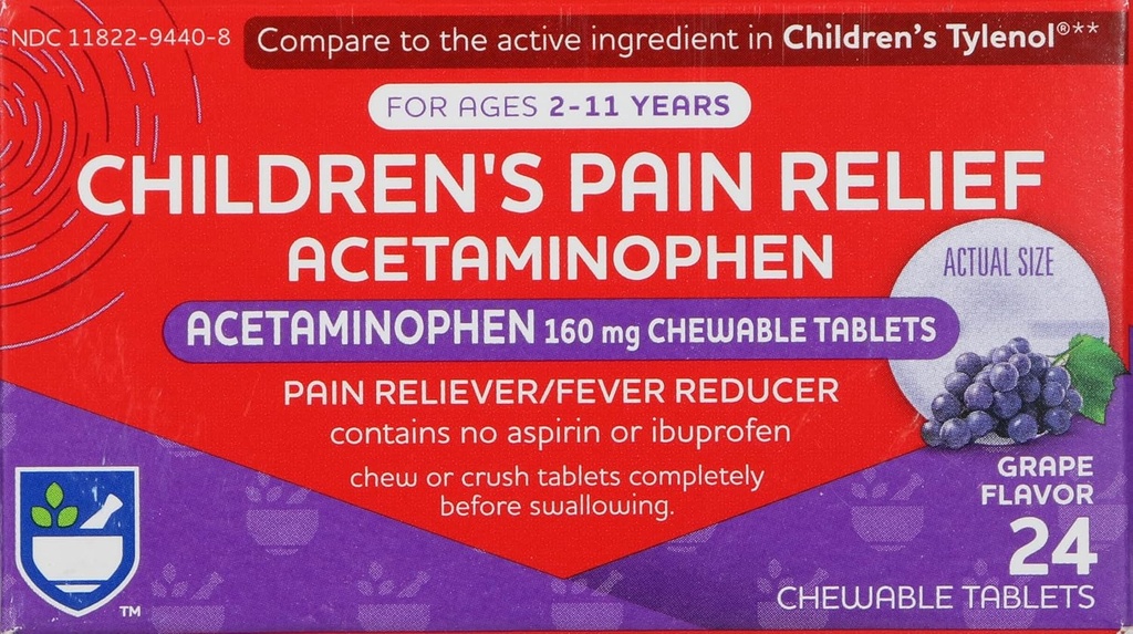 Rite Aidの子供の痛みの軽減のChewableのブドウのタブレット、アセトアミノフェン、160のmg - 24の計算 子供のための痛み及び熱心な救助は2-11年を老化させます アルコール・フリー、Ibuprofen-Free