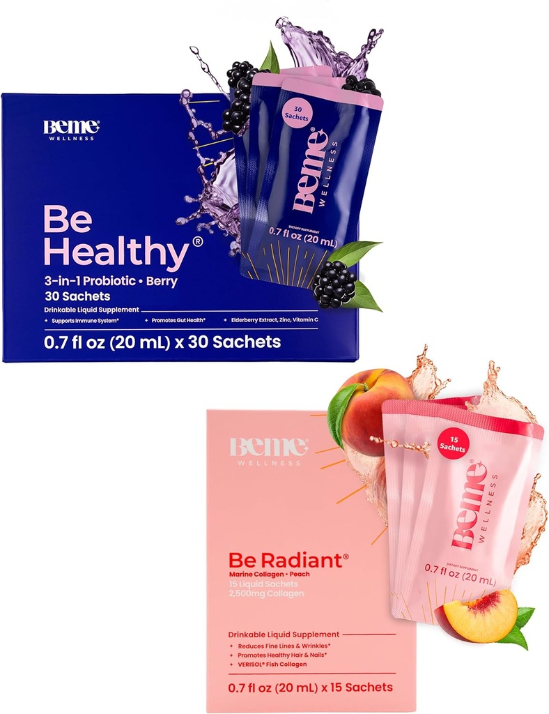 BeMe BeHealthy&BeRadiant Peach Bundle - 液体プロバイオティクス&液体コラーゲンドリンクサプリメント
