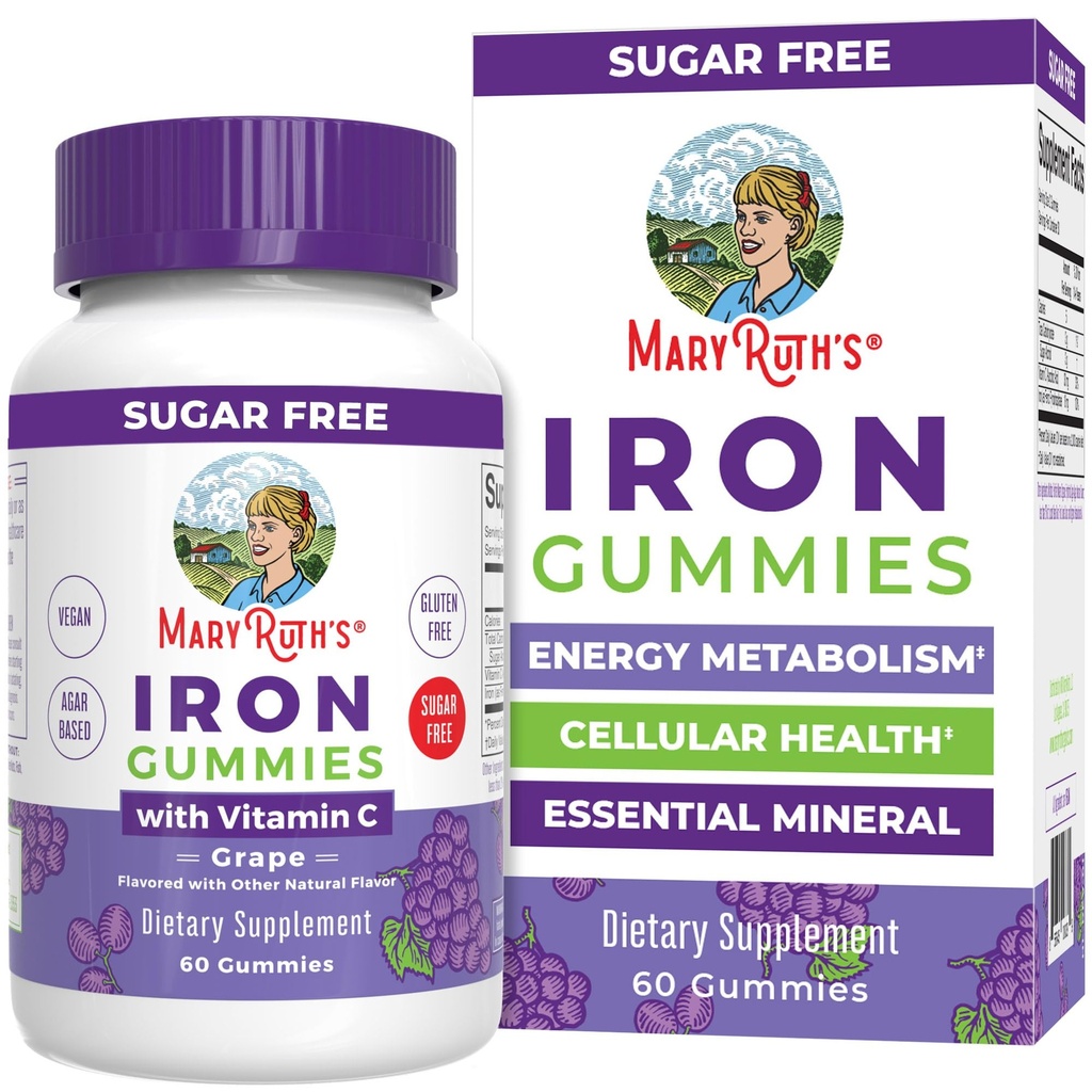 MaryRuth Organic Iron Gummies for 14+ with Vitamin C for 吸収 | 砂糖無料 | ガミーアイアンサプリメント + VIT C | エネルギー代謝 | 細胞の健康 | 免疫サポート | 完全菜食主義者 | 完全菜食主義者 | 60 カウント