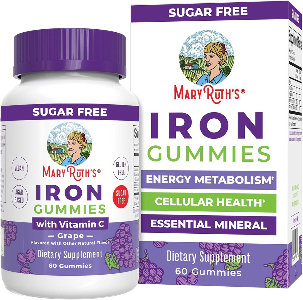 MaryRuth Organic Iron Gummies for 14+ with Vitamin C for 吸収 | 砂糖無料 | ガミーアイアンサプリメント + VIT C | エネルギー代謝 | 細胞の健康 | 免疫サポート | 完全菜食主義者 | 完全菜食主義者 | 60 カウント