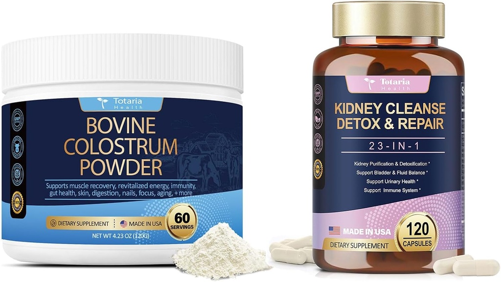 Totaria 120 カウント Kidney Cleanse Detox & Repair Capsules + Bovine Colostrum Supplement Powder