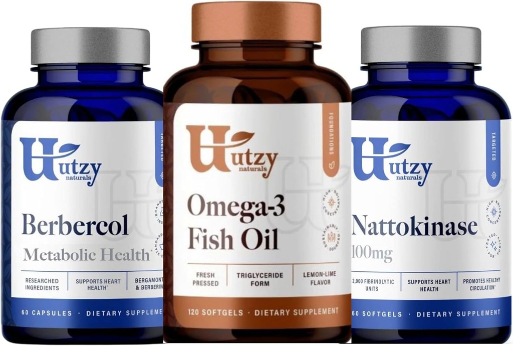 Utzy Naturals Berbercol | 500mg シトラスベルガモット(ベルガモンテとして)&ベルベリン、ナトキナーゼ | 100mg +オメガ3魚油