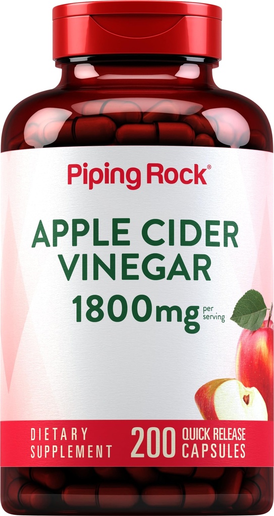 パイピングロックアップルサイダー酢カプセル1800mg | 200丸薬 | ポテトフォーミュラ | 男性と女性のためのACVサプリメント | 非GMO、グルテンフリー