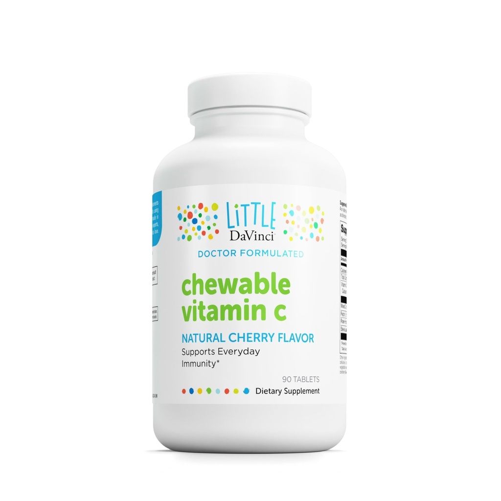 DAVINCI LabsのChewableビタミンC - 免疫システム、健康な皮および全面的なウェルネスを支える子供のビタミンCの補足-ペクチン、ローズヒップおよび多くと-チェリーの味- 90のChewableタブレット