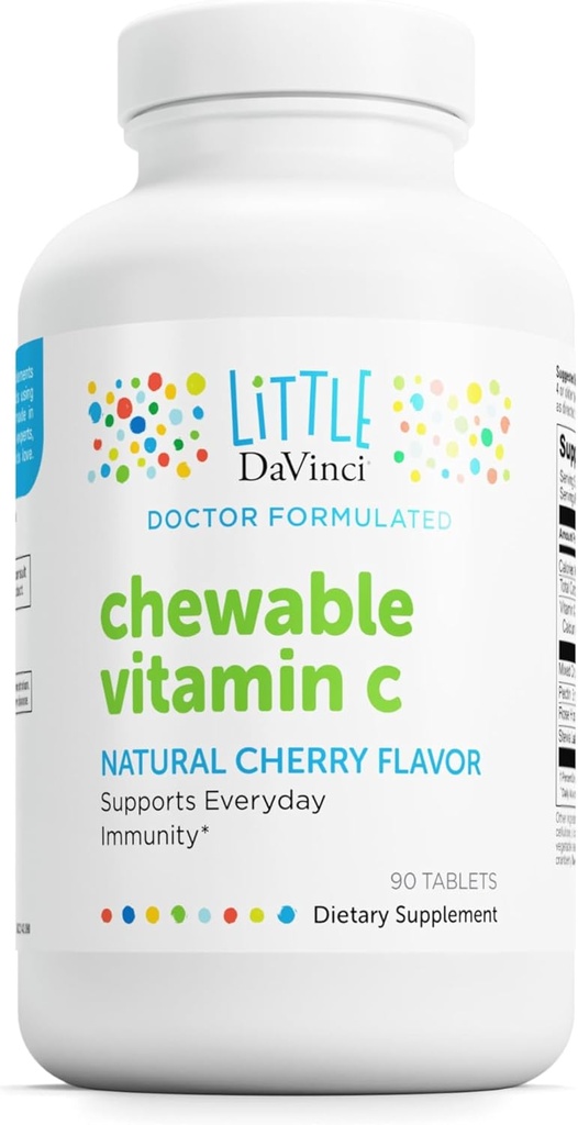 DAVINCI LabsのChewableビタミンC - 免疫システム、健康な皮および全面的なウェルネスを支える子供のビタミンCの補足-ペクチン、ローズヒップおよび多くと-チェリーの味- 90のChewableタブレット