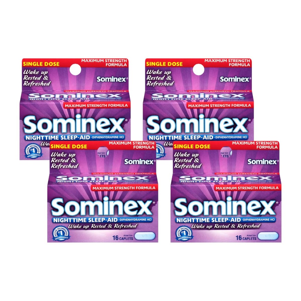 Sominex Nighttime Sleep-Aid Caplets、最大強度、16カウントボックス(パッケージ4)