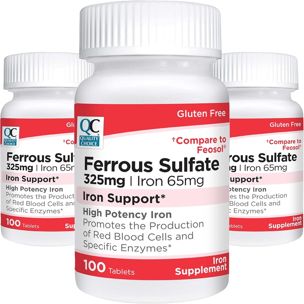 質の選択の鉄65のmg (325のmgの鉄硫酸塩)100の計算のびんの高い効力の鉄サポート補足のタブレット(3のパック)