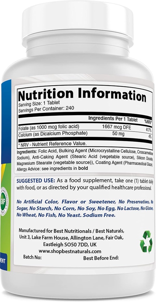 最高の自然な葉酸1000のmcg及びマグネシウムの酸化物500のmg