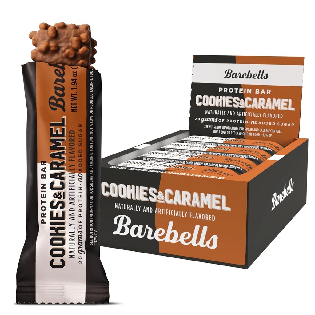 Barebells Protein Bar クッキーとキャラメル - 12 カウント、20g 高たんぱく質処理 - 1g 総砂糖とチョコレート栄養バー - On-The-Go 朝食またはポストワークアウトスナック