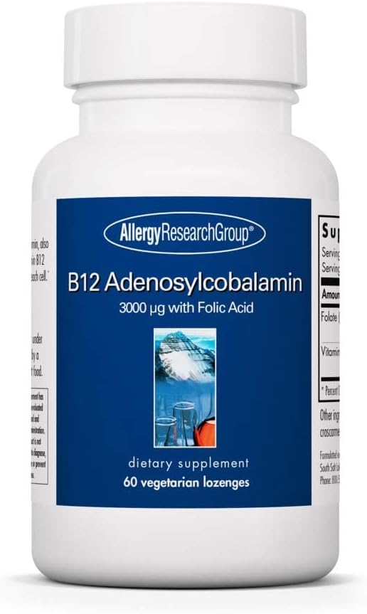 アレルギー研究グループB12 Adenosylcobalaminサプリメント - 葉酸、ビタミンB12 3000 mcg、葉酸、純粋なB12、ベジタリアンロゼンジ - 60カウント