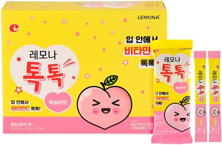 LEMONA TOKTOK, キッズビタミンC 50mg, ピーチ風味, 全体的な健康と毎日のエネルギーのために取ること容易 - 100スティックパック(2g)