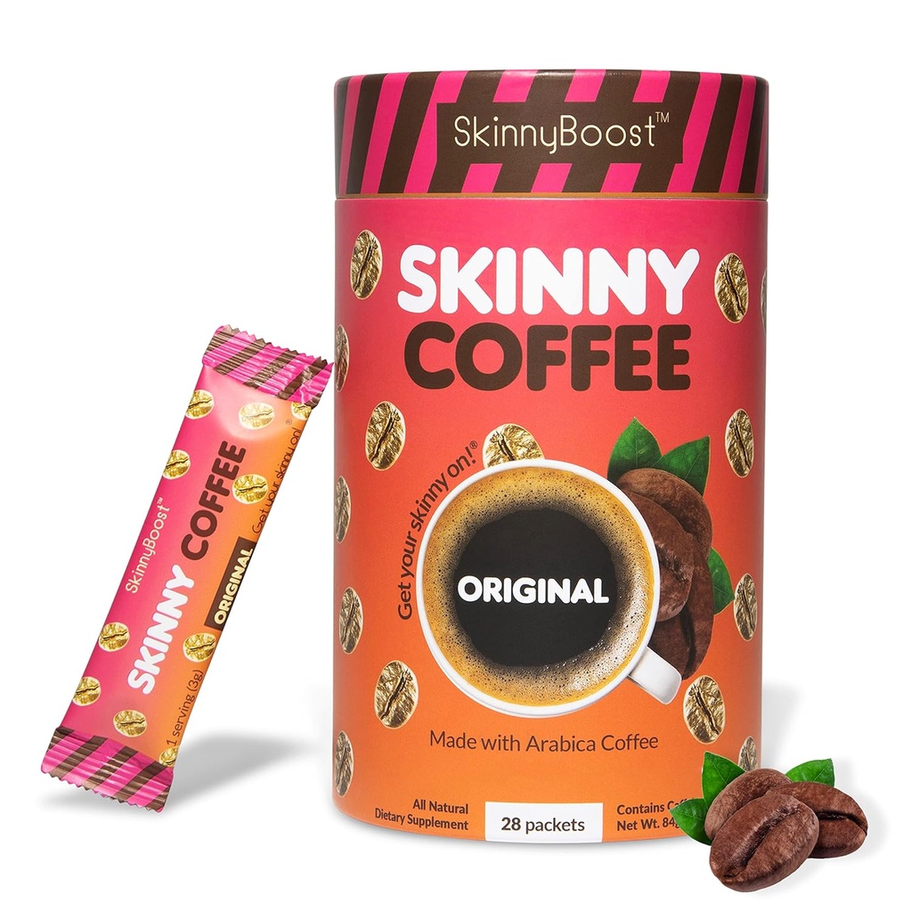 スキニーブーストインスタント スキニーコーヒースティック(非風味) - アラビカコーヒー豆、ガルシニアカンボジア、緑茶エキス、ビタミンB、繊維とプレバイオティクスで作られた - 砂糖フリーケトフレンドリー(28パケット)