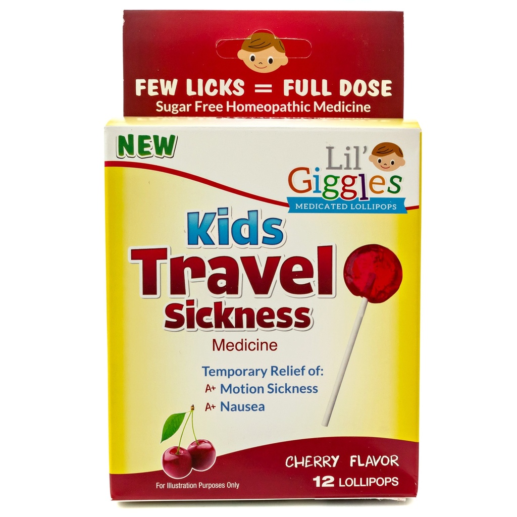 Lil' Giggles Kids Medicated Lollipops - キッズ&非眠気のための甘い穏やかな救済 - 車の病気、旅行吐き気&運動病気の救済 - Homeopathic Remedy Children's Love - チェリー味12 CT