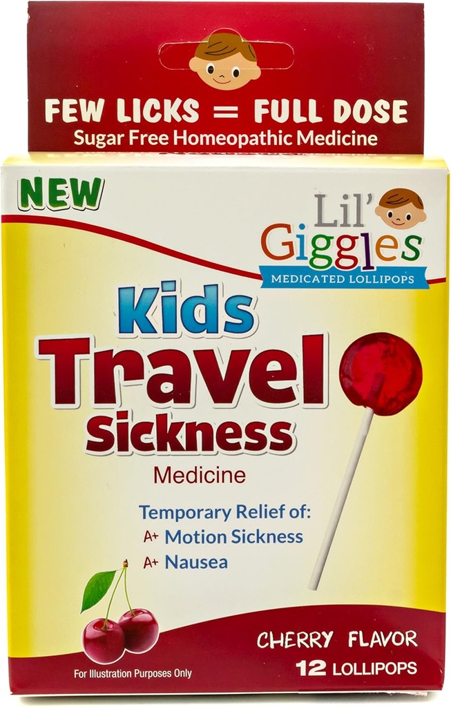 Lil' Giggles Kids Medicated Lollipops - キッズ&非眠気のための甘い穏やかな救済 - 車の病気、旅行吐き気&運動病気の救済 - Homeopathic Remedy Children's Love - チェリー味12 CT