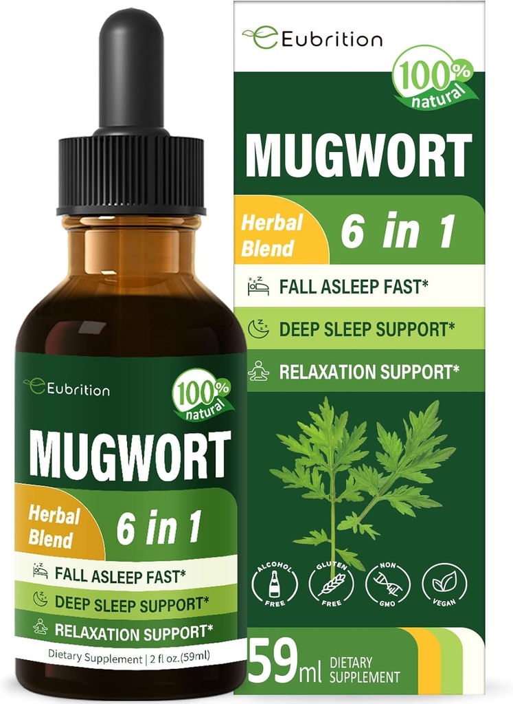 Mugwort Herb Liquidは、睡眠サポート、Mugwort Leaves(Artemisia vulgaris)のためのすべての1つの方式で、Valeian Chamomile Tulsi Lavender Extract.2ozのハーブサプリメントをドロップします