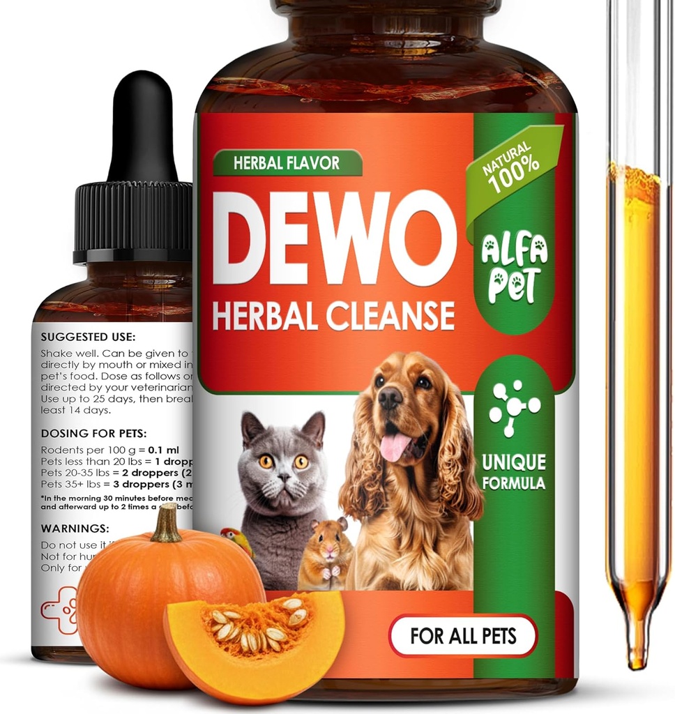 猫と犬の草の広いスペクトラムクレンザー - 子犬と子猫のための液体クレンジング - 消化器サポートとペットのためのより良い栄養吸収 - ワームウッド、カボチャ種子と組成物のニンジン - 2オズ