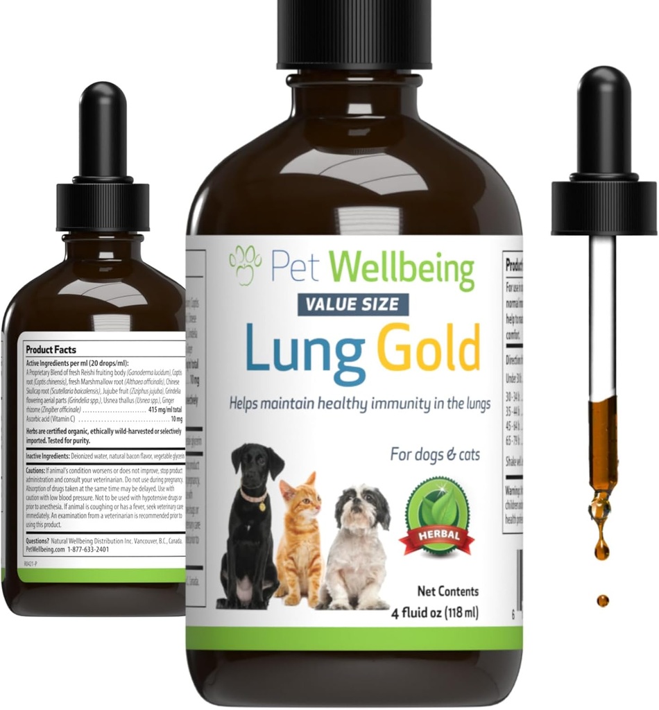 犬と猫のためのペットウェルビーイング肺金 - Vet-Formulated - Lung&Respiratory Immuneサポート、オープンエアウェイ、簡単な呼吸 - ナチュラルハーブサプリメント4オン(18 ml)