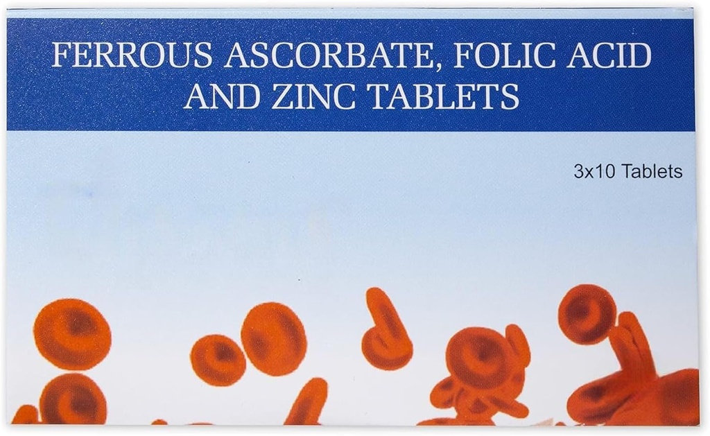 フェライトアスコルベート・葉酸錠 | 亜鉛で | 女性・男性用鉄欠乏症のサプリメント | エネルギー・免疫ブースター | 30錠