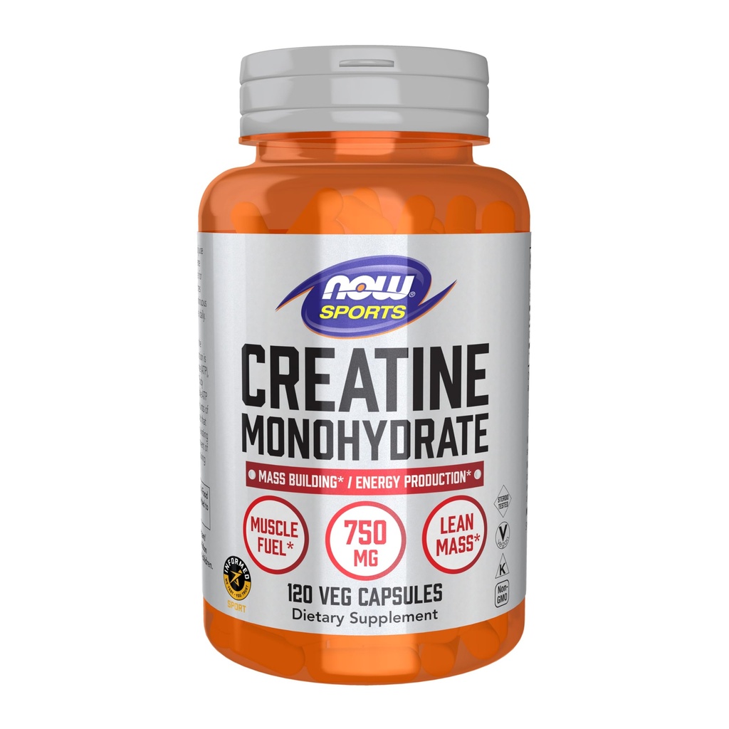 NOW食品スポーツ栄養、クレアチンモノハイド750mg、マスビル* /エネルギー生産*、120ベジカプセル