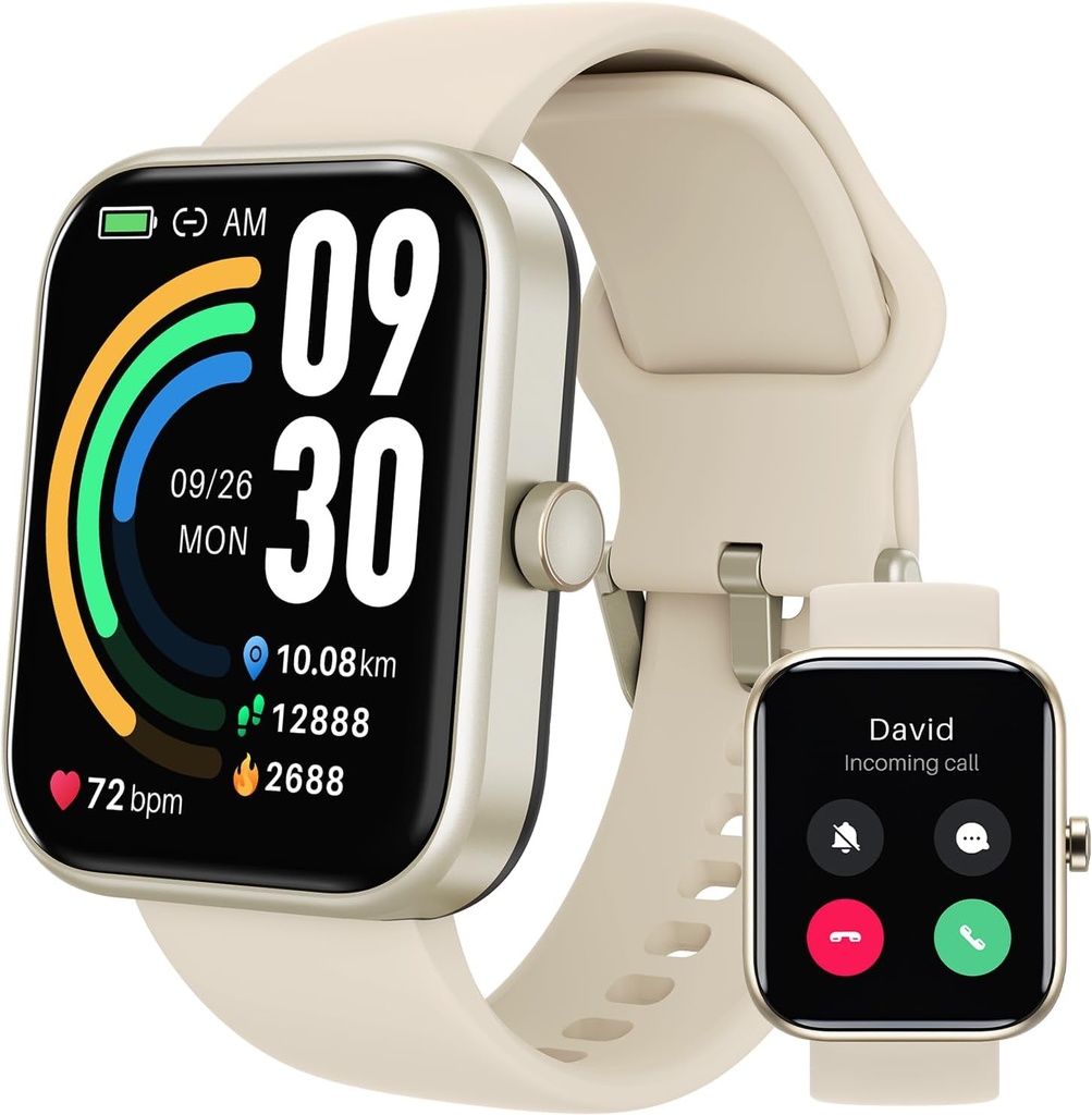 TOZO 2025 iPhone&Android用男性女性のための新しいアップグレードされたスマートウォッチ, 1.83"フィットネストラッカーBluetoothコール [Answer/Make], IP68防水スリープモニター, 100 +スポーツモードゴールド