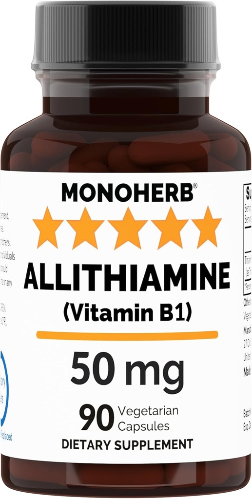 MONOHERB AllithiamineのビタミンB1カプセルごとの50のmg - 90のベジタリアンのカプセル