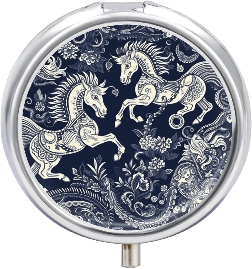 円形の丸薬箱の中国の馬パターンは3 Compartmentの小さい丸薬の箱の補足のビタミンの魚油の薬物を握る携帯用旅行丸薬の容器を印刷しました