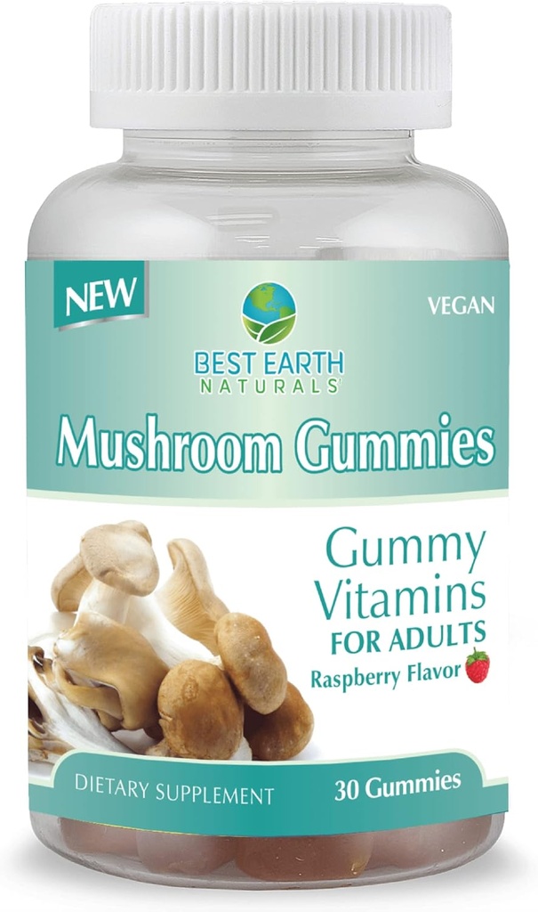 Best Earth Naturals Mushroom Gummy Vitamins Supplement for Energy & Clarity - Immune Support Gummies w/Lion's Mane, Reishi, Cordyceps & More - 30 Gummies (30-Day Supply)