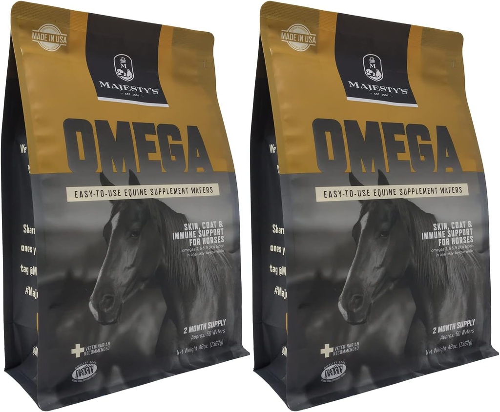 マジェスティのオメガウエファー - 優れた馬/エキナースキン、コート、および免疫サポートサプリメント - Omega 3、6、9、およびBiotin(通常、2パック(120カウント合計))))