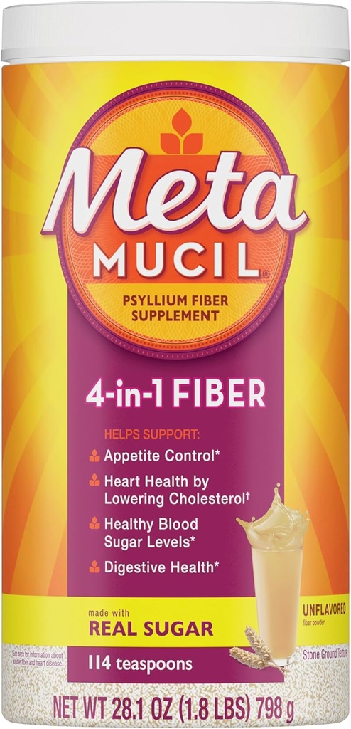 Metamucil、Psyllium Husk Powder、Unflavored Original Texture、砂糖、114のサービング、4-in-1繊維の補足、4-in-1繊維の補足、毎日のPsylliumの殻繊維の粉は規則性を促進することによって消化の健康を支えます*