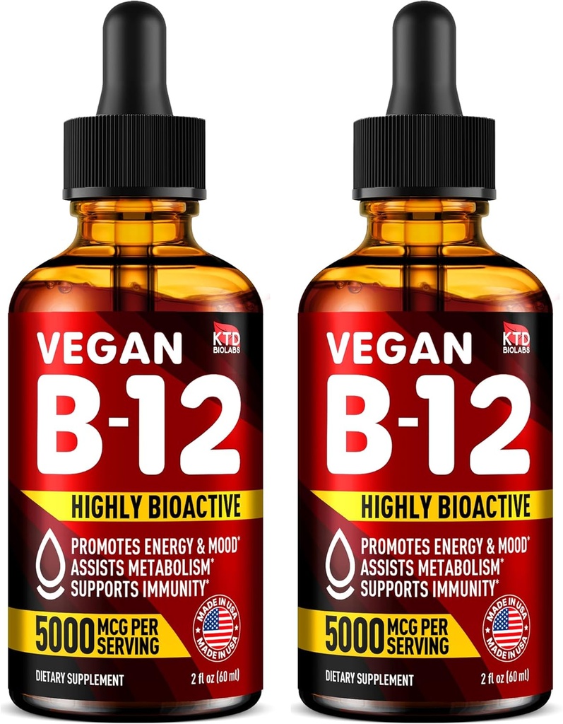 2のパック - B12サブリンガル5000 mcgドロップ - アメリカ製 - エネルギー、気分、記憶のためのビーガンB12ビタミン - 高度にBioavailableサブリンガルドロップ - 女性&男性のためのメチルコバラミン - 2 fl。 oz。