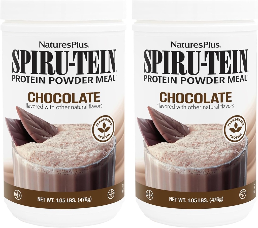 NaturesPlus SPIRU-TEIN, Chocolate - 1.05 lbs, Pack of 2 - Plant-Based Protein Shake - Non-GMO, Vegetarian, Gluten Free - 34 Total Servings