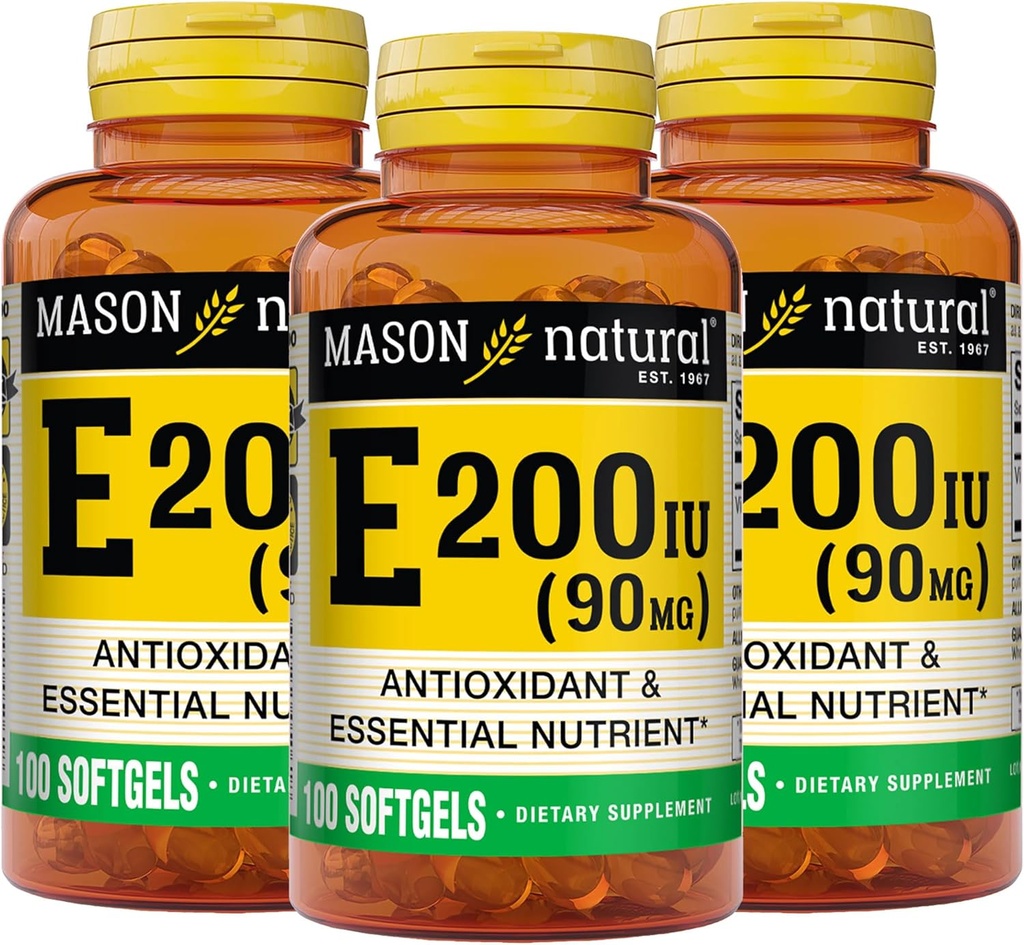 マソンナチュラルビタミンE 90 mg(200 IU) - 抗酸化物質とエッセンシャル栄養素、健康な免疫システム、皮膚と目、全身のサプリメント、100 Softgels(パッケージ3)