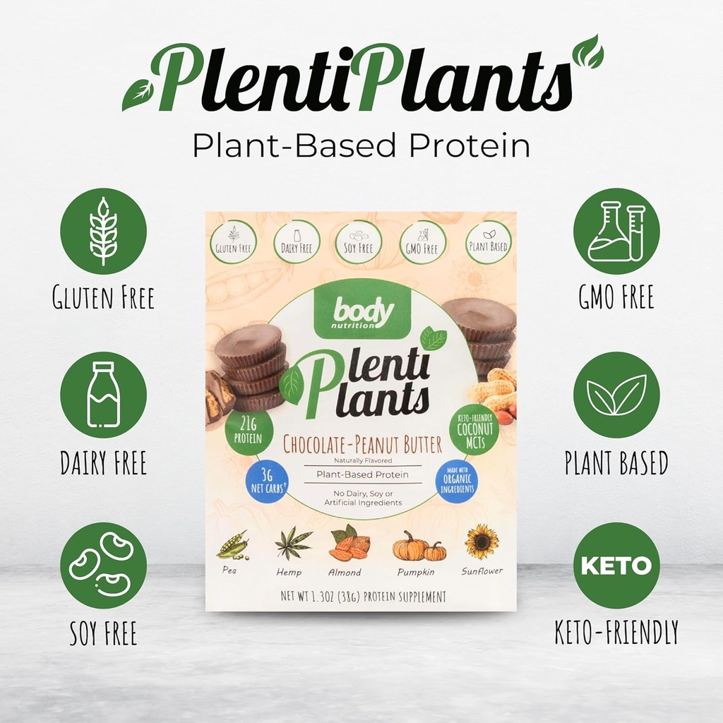 ボディ栄養のPlentiPlantsの植物は蛋白質の粉、大豆か人工的な原料のない酪農場なしの蛋白質、自然に風味を付けられた有機性植物蛋白質の揺れ、チョコレートピーナツのバター、38のgを基づかせていました