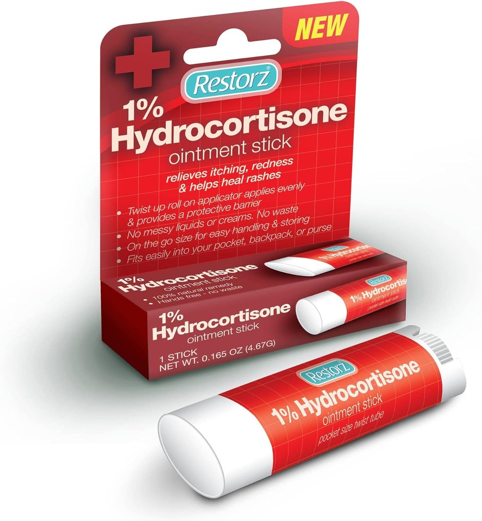 Restorz Hydrocortisone 1% クリームトリートメントスティック(1パック) - ジェントルサポート/ポータブル&使いやすい/ファスト トーチ、噛み傷、赤みと発疹のための救済作用