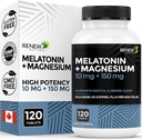 RENEW ACTIVES Melatonin 10MG マグネシウム 150MG 睡眠補助金 - 睡眠オンセットをサポート, ジェットラグ救済, 疲労形成 & 残りの睡眠のための電解バランス – カナダ製 – 120 カプセル