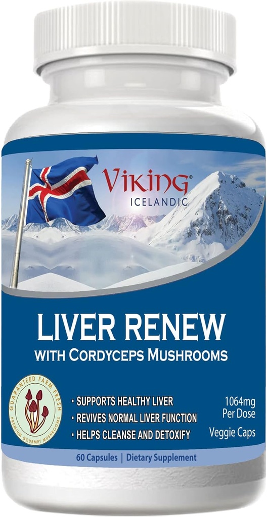 Viking Liverはアイスランド語を更新します - 肝健康サポートフォーミュラ - コルディセプ、礼石、シテーク、ライオンズマネ、舞茸、チャガマッシュルーム - 60ベジカプセル