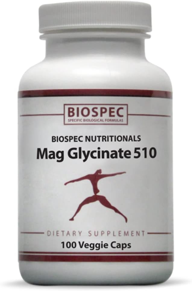 Biospec Nutritionals Mag Glycinate 510 - マグネシウムグリシナート - ストレス、心臓の健康、神経、筋肉、エネルギー、および代謝のための栄養補助食品* - (100カプセル)