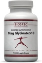 Biospec Nutritionals Mag Glycinate 510 - マグネシウムグリシナート - ストレス、心臓の健康、神経、筋肉、エネルギー、および代謝のための栄養補助食品* - (100カプセル)