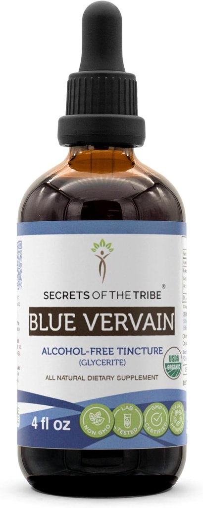 トリベ・ブルー・ヴェルバイン USDA オーガニックの秘密 | アルコールフリーエキス・高効力ハーブドロップ | 100%認定オーガニック・ブルー・ヴェルバイン(Verbena Hastata) ドライハーブ(4オンス)製