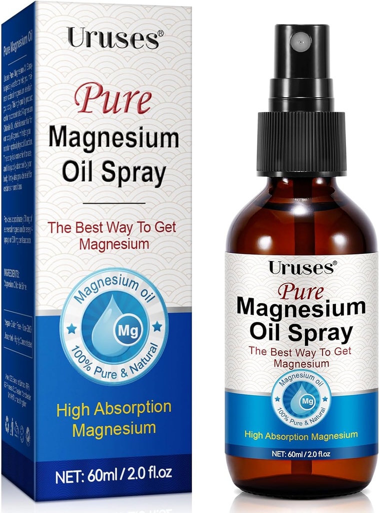 Pure Magnesium Oil Spray, Magnesium Oil for Feet, Topical Magnesium Spray Glass Bottle, Magnesium Spray for Feet, Magnesium Body Spray, Easy to Absorb & Use -2.0 oz