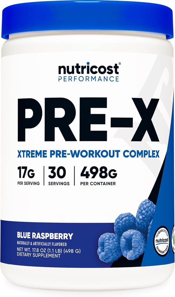 Nutricost Pre-X Xtremeプレワークアウトパウダーコンプレックス、ブルーラズベリー、30サービング、ベジタリアン、非GMO、グルテンフリー
