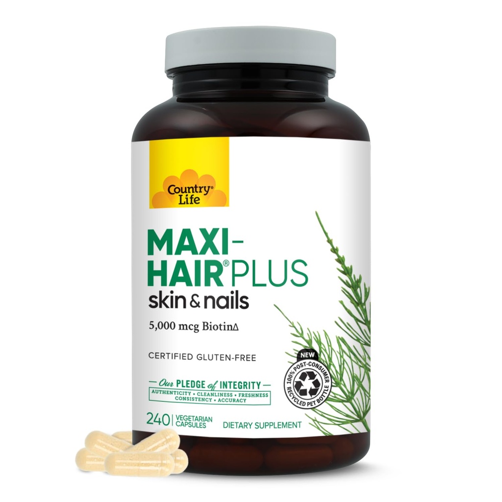 カントリーライフ、Maxi-Hairプラスビオチン、サポート健康な毛、皮および釘、毎日の補足、240のct