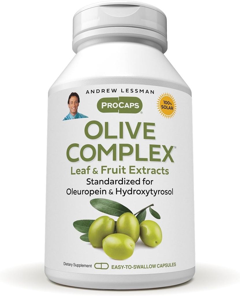 ANDREW LESSMAN Olive Complex - 30カプセル - 葉と果実エキス。 OleuropeinおよびHydroxytyrosolが心臓血管および免疫の健康を支えるために標準化しました。 カプセルを飲みやすい小型