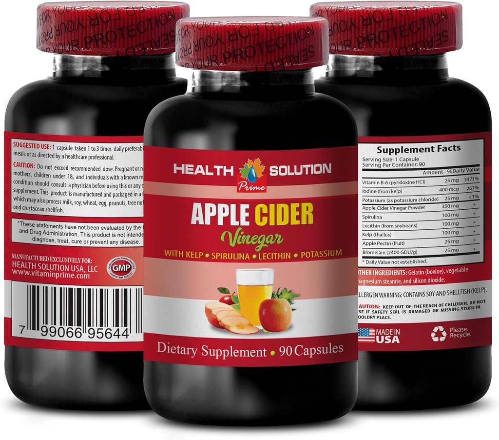 アップルサイダー酢髪製品 - 昆布、スピルリナ、レシチン - Lecithin 昆布b6、Klamath 青い緑藻、消化器サポート サプリメント - 1 ボトル 90 キャップ