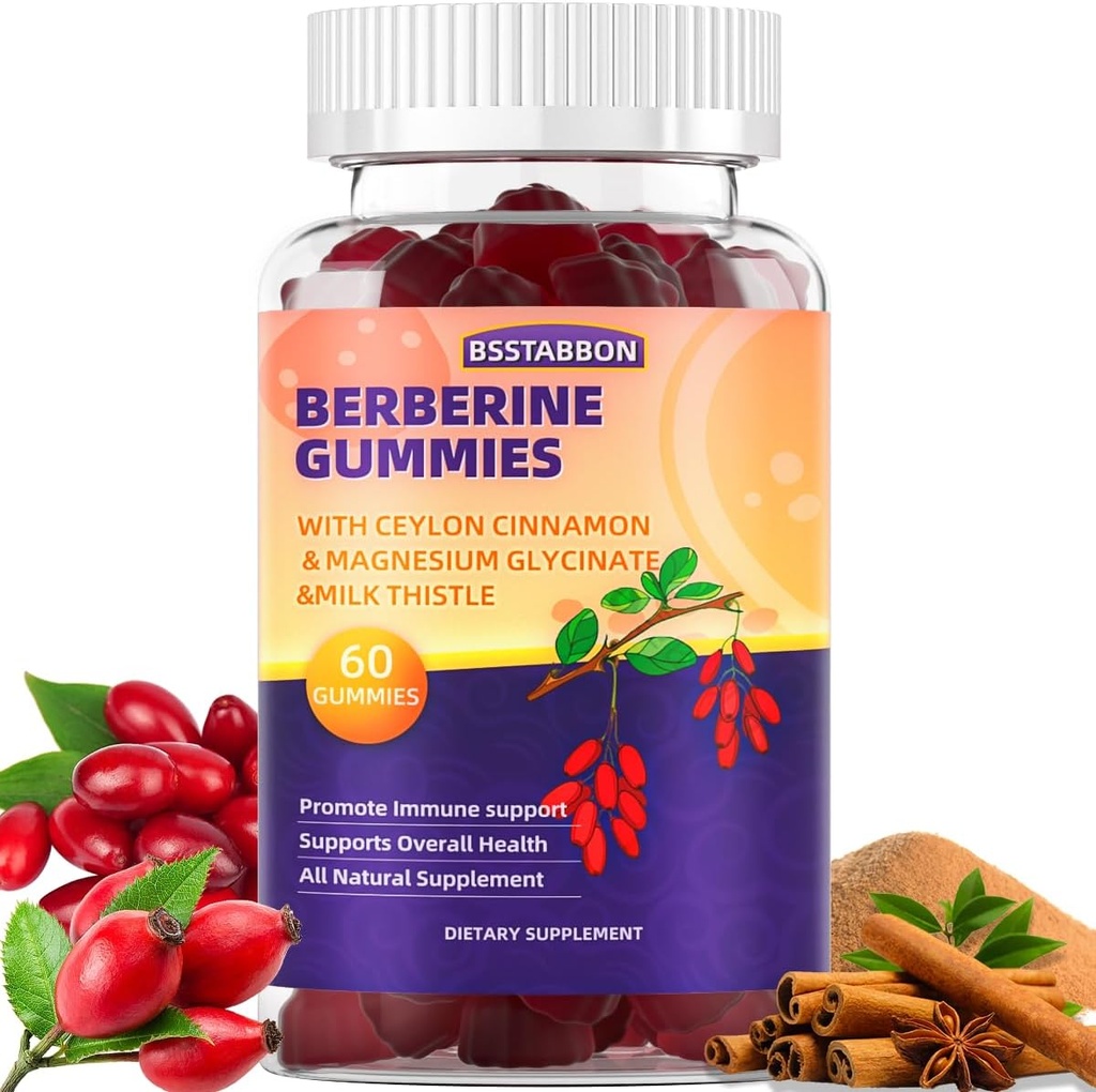 Berberine Gmmies with Berberine HCL,Ceylon Cinnamon,Magnesium Glycinate 免疫システムのサポート 男性と女性 60Gummies