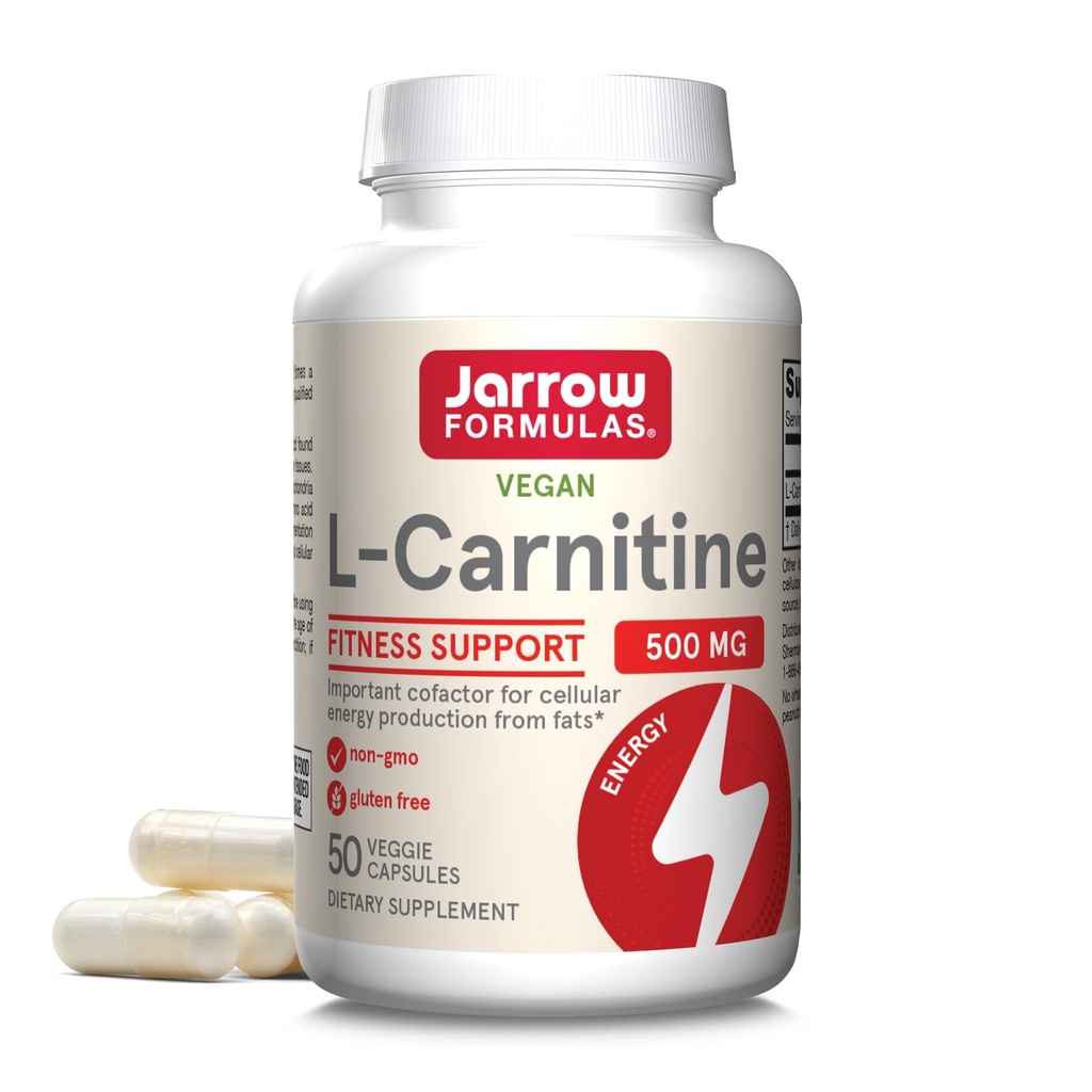 Jarrow Formulas® L-Carnitine 500mg、栄養補助食品、セルラーエネルギー生産のサポート、50ベジギーカプセル、50日の供給