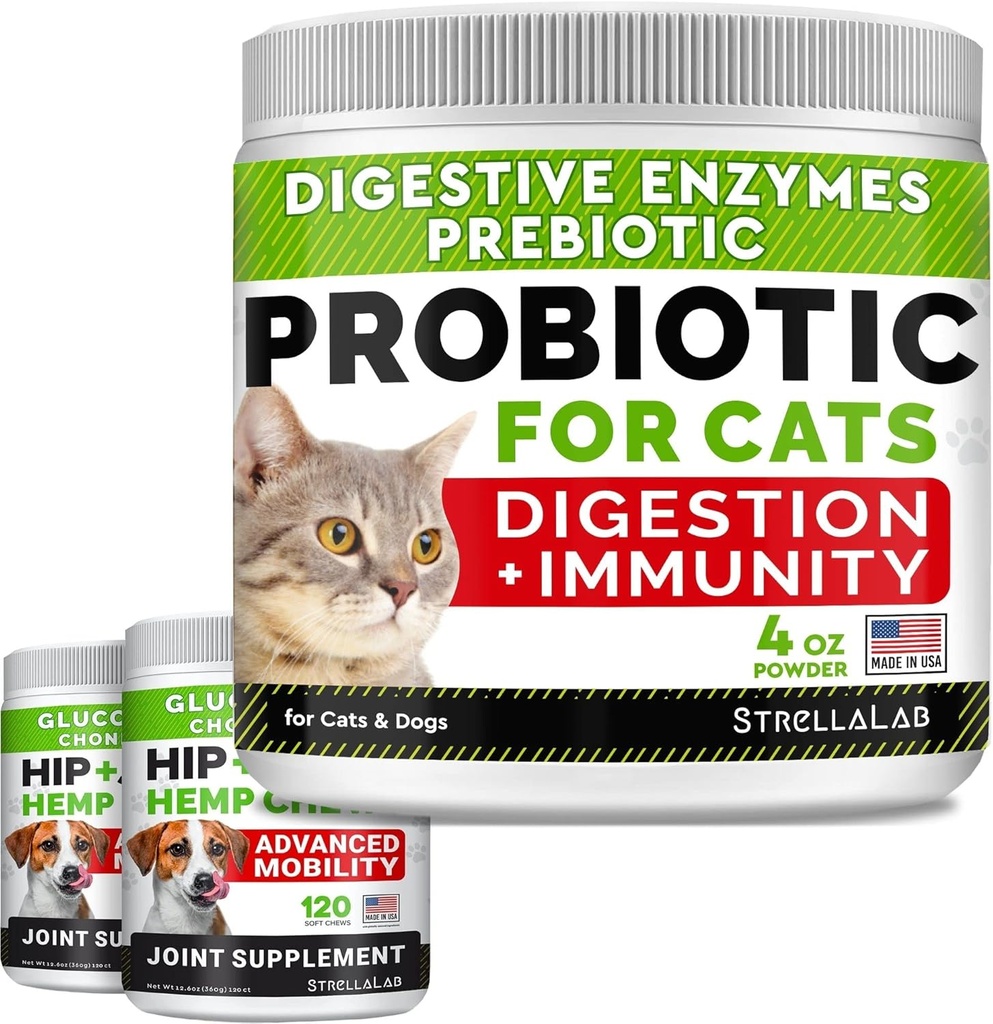 4oz Probioticsの粉+ 240ct Hemp Glucosamineの接合箇所の補足の束-Relieves Diarrhea +接合箇所の痛みの軽減-消化器酵素+プレバイオティクス+オメガ3、麻オイル+コンドロイチン、MSM-米国で作られる