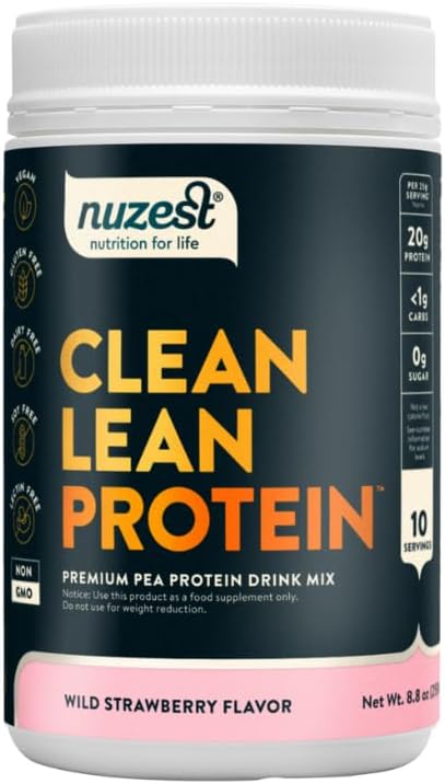 Nuzest - ビーガンエンドウ豆プロテインパウダー - きれいなリーンプロテイン、プレミアム植物ベースのプロテインパウダー、乳製品無料、GMOフリー、タンパク質シェイク、ワイルドイチゴ、10サービング、8.8オンス