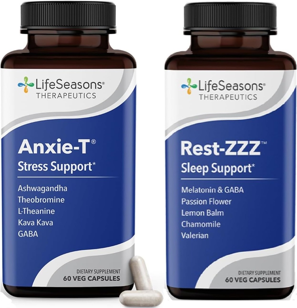 LifeSeasons Anxie-T with Rest-ZZZ - 気分とフルナイトの眠りをサポート - 自然に筋肉の緊張と回復 - 120カプセル
