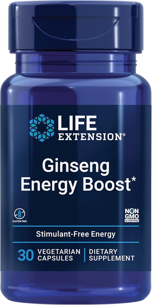 Life Extension Ginseng Energy Boost, Energy Support, Healthy Stress Management, Gluten-Free, Non-GMO, Vegetarian, 30 Capsules